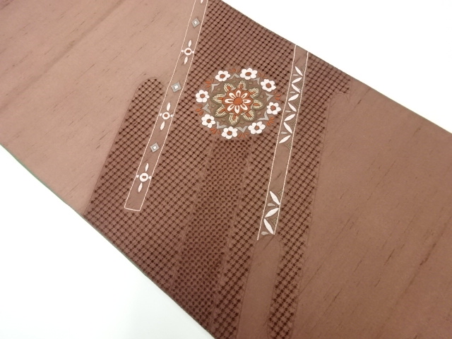 リサイクル　手織紬華紋模様刺繍リバーシブル袋帯